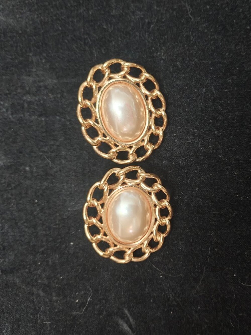 Large Napier Pearl and Gold Tone Screw Back Earrings Vintage